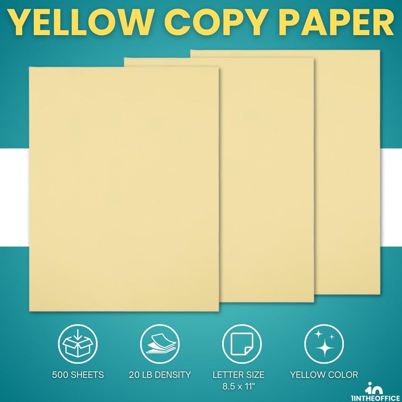 1InTheOffice Yellow Copy Paper, Yellow Colored Copy Paper, Printer Paper 8.5 x 11 inch Letter Size, 20lb Density, (500 Sheets) - Image 2